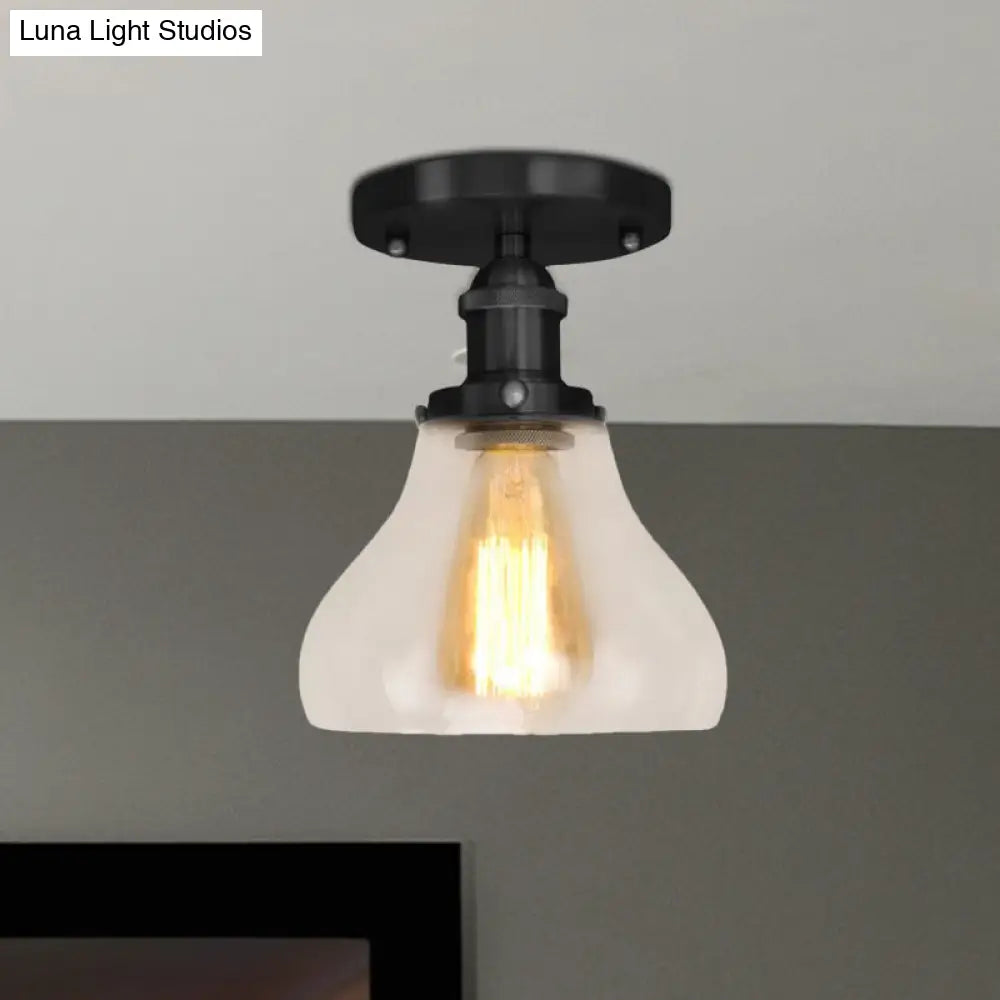 Farmhouse Cone Clear Glass Ceiling Lighting Fixture - Single Bulb Semi Flush Mount In