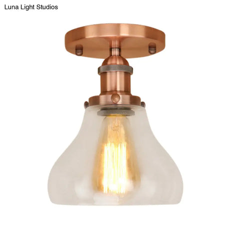 Farmhouse Cone Clear Glass Ceiling Lighting Fixture - Single Bulb Semi Flush Mount In