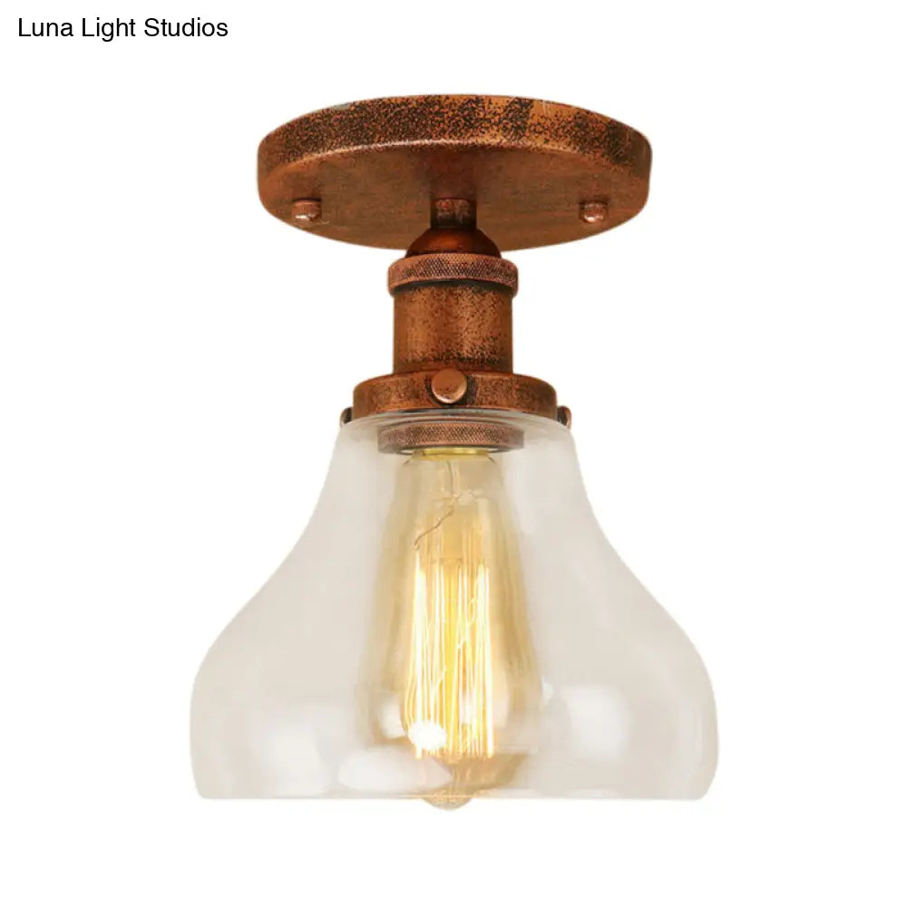 Farmhouse Cone Clear Glass Ceiling Lighting Fixture - Single Bulb Semi Flush Mount In