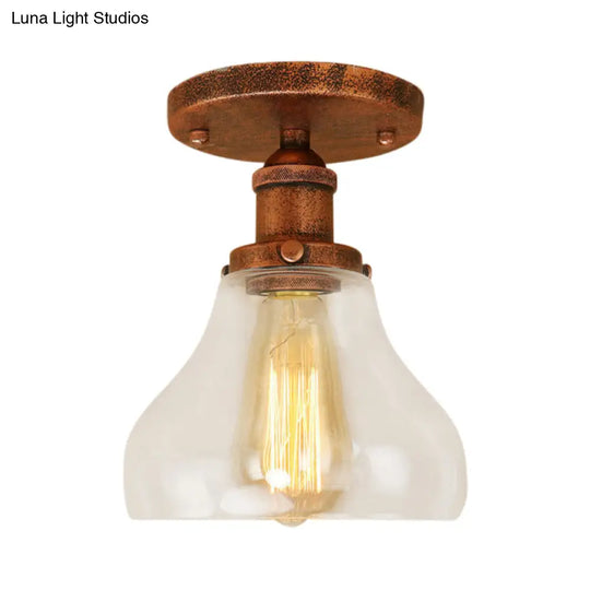 Farmhouse Cone Clear Glass Ceiling Lighting Fixture - Single Bulb Semi Flush Mount In