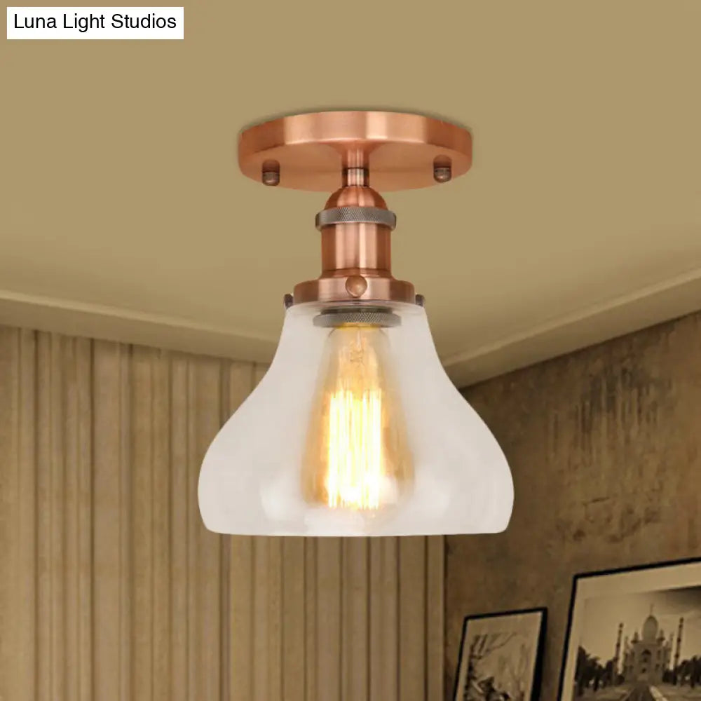 Farmhouse Cone Clear Glass Ceiling Lighting Fixture - Single Bulb Semi Flush Mount In