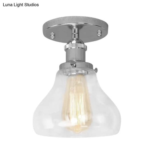 Farmhouse Cone Clear Glass Ceiling Lighting Fixture - Single Bulb Semi Flush Mount In