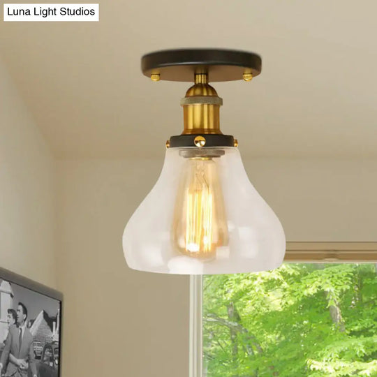 Farmhouse Cone Clear Glass Ceiling Lighting Fixture - Single Bulb Semi Flush Mount In
