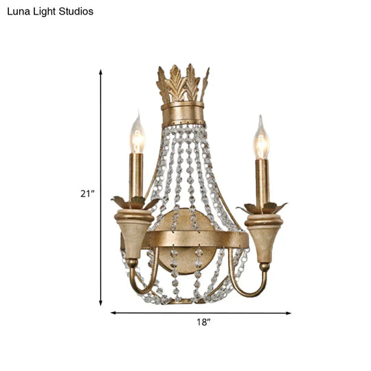 Farmhouse Crystal Strand Candelabra Wall Sconce With Gold Finish