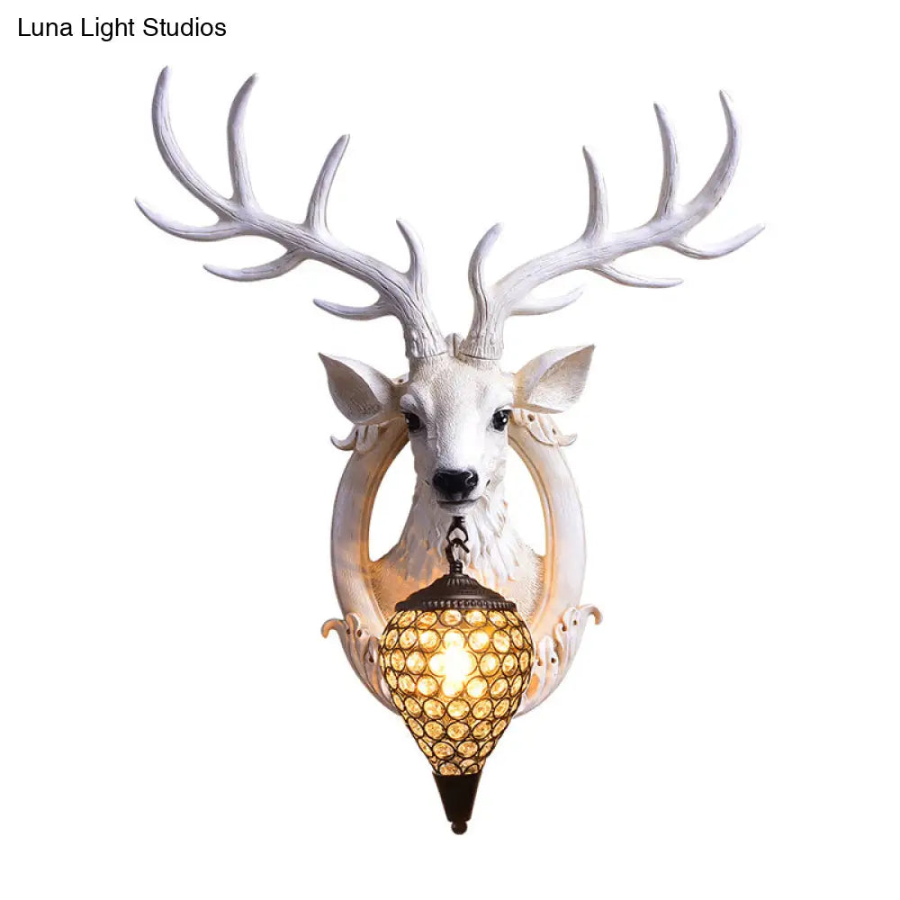 Farmhouse Deer Head Wall Sconce Light With Beveled Crystal Shade