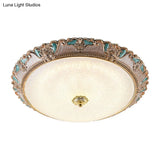 Farmhouse Dome Shade Flushmount Lamp - 14’/16’/19.5’ Width Gold/Brown Frosted Glass Led