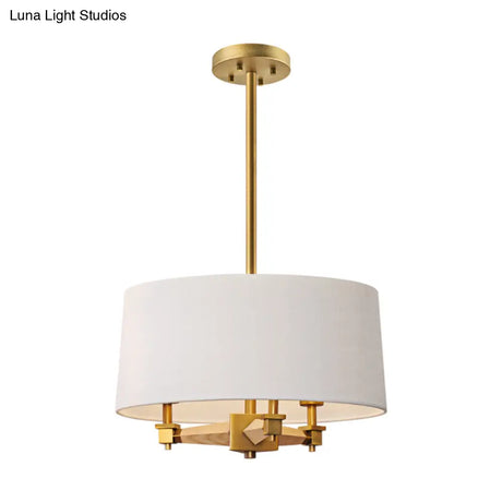 Farmhouse Fabric Drum Chandelier 3 Bulb Ceiling Suspension Light