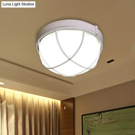 Farmhouse Flush Ceiling Lamp: 1-Light Dome Fixture Frosted Glass White/Black – Bedroom Lighting