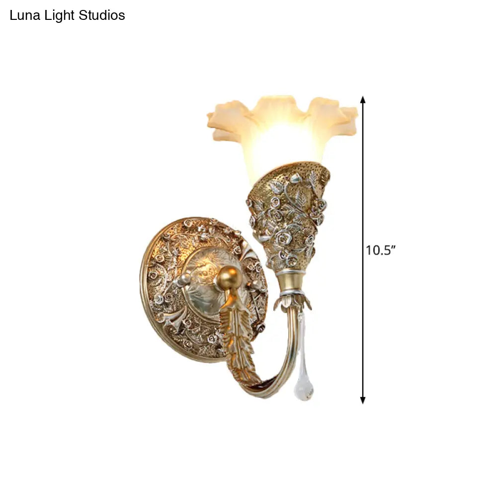 Farmhouse Frosted Glass Bedroom Sconce Light With Crystal Drop Decor