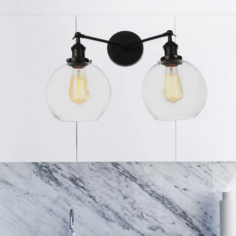 Farmhouse Globe 2-Light Wall Mount Sconce - Black/Chrome/Copper Finish For Living Room Lighting
