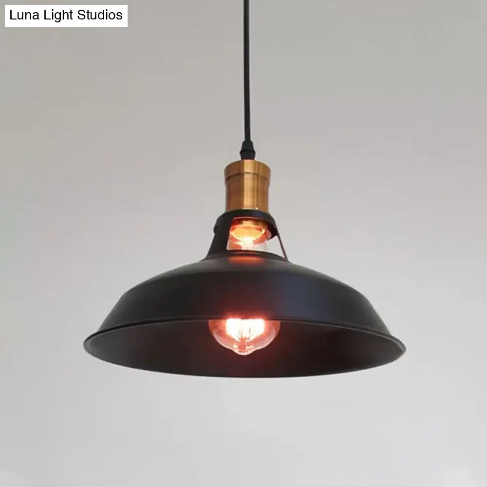 Farmhouse Iron Pendant Light With Vented Socket - Barn Shade Living Room Lighting 1-Light