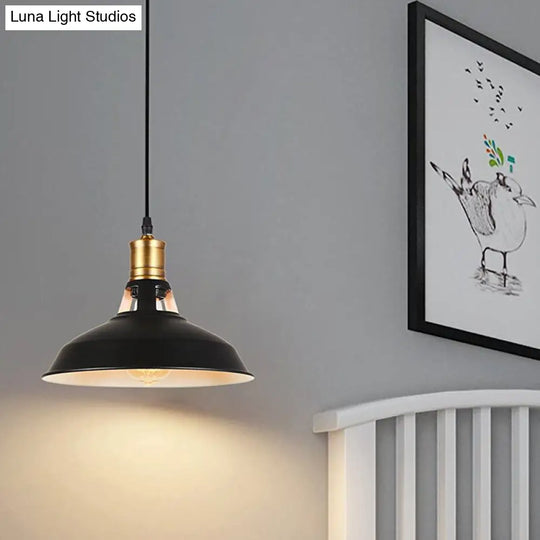 Farmhouse Iron Pendant Light With Vented Socket - Barn Shade Living Room Lighting 1-Light