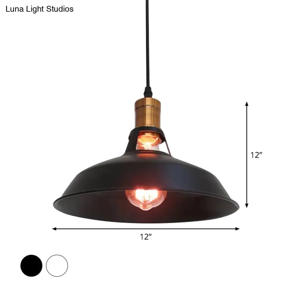 Farmhouse Iron Pendant Light - 1-Light Black/White Hanging Lamp For Barn Shade Living Room