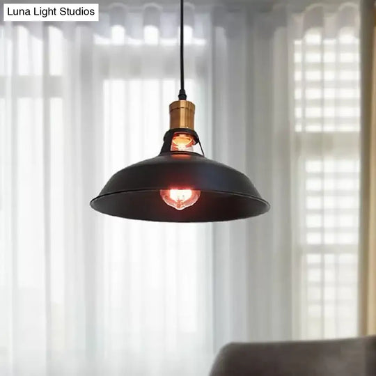 Farmhouse Iron Pendant Light With Vented Socket - Barn Shade Living Room Lighting 1-Light