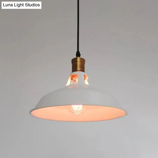 Farmhouse Iron Pendant Light - 1-Light Black/White Hanging Lamp For Barn Shade Living Room