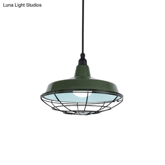 Farmhouse Metal Barn Hanging Ceiling Light - Green/Red Pendant With Wire Guard