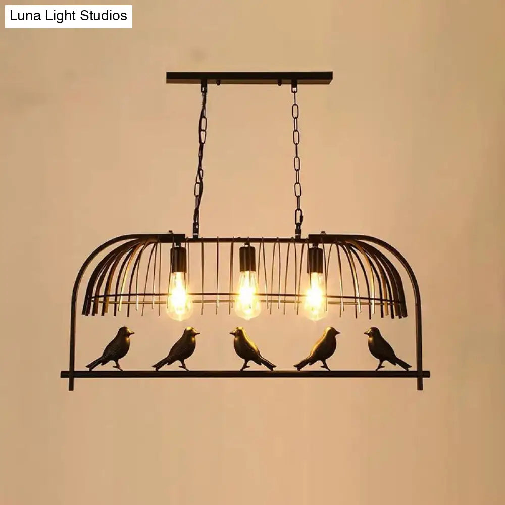 Farmhouse Metal Black Finish Birdcage Kitchen Island Suspension Light Fixture 3 /