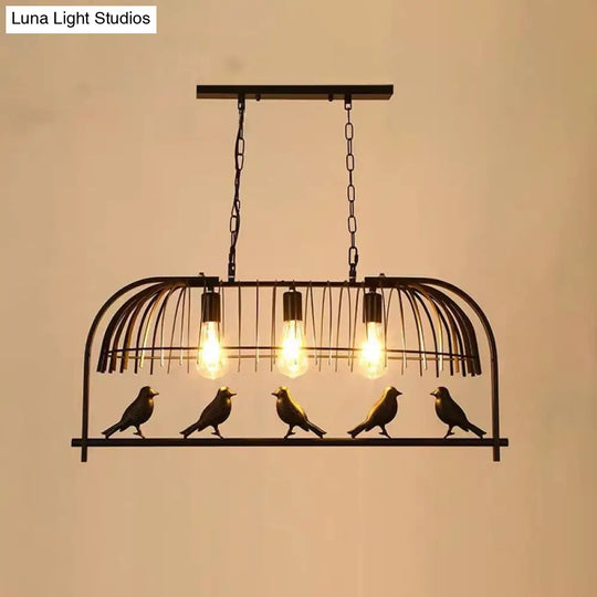 Farmhouse Metal Black Finish Birdcage Kitchen Island Suspension Light Fixture 3 /