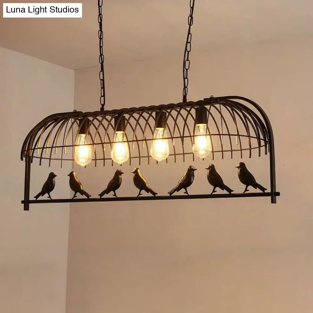 Farmhouse Metal Black Finish Birdcage Kitchen Island Suspension Light Fixture 4 /