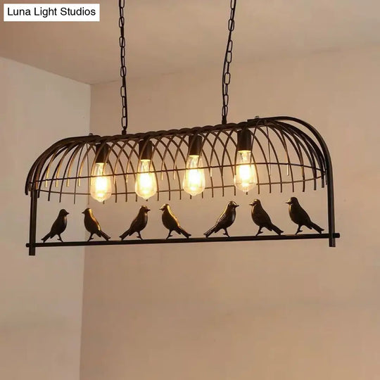 Farmhouse Metal Black Finish Birdcage Kitchen Island Suspension Light Fixture 4 /