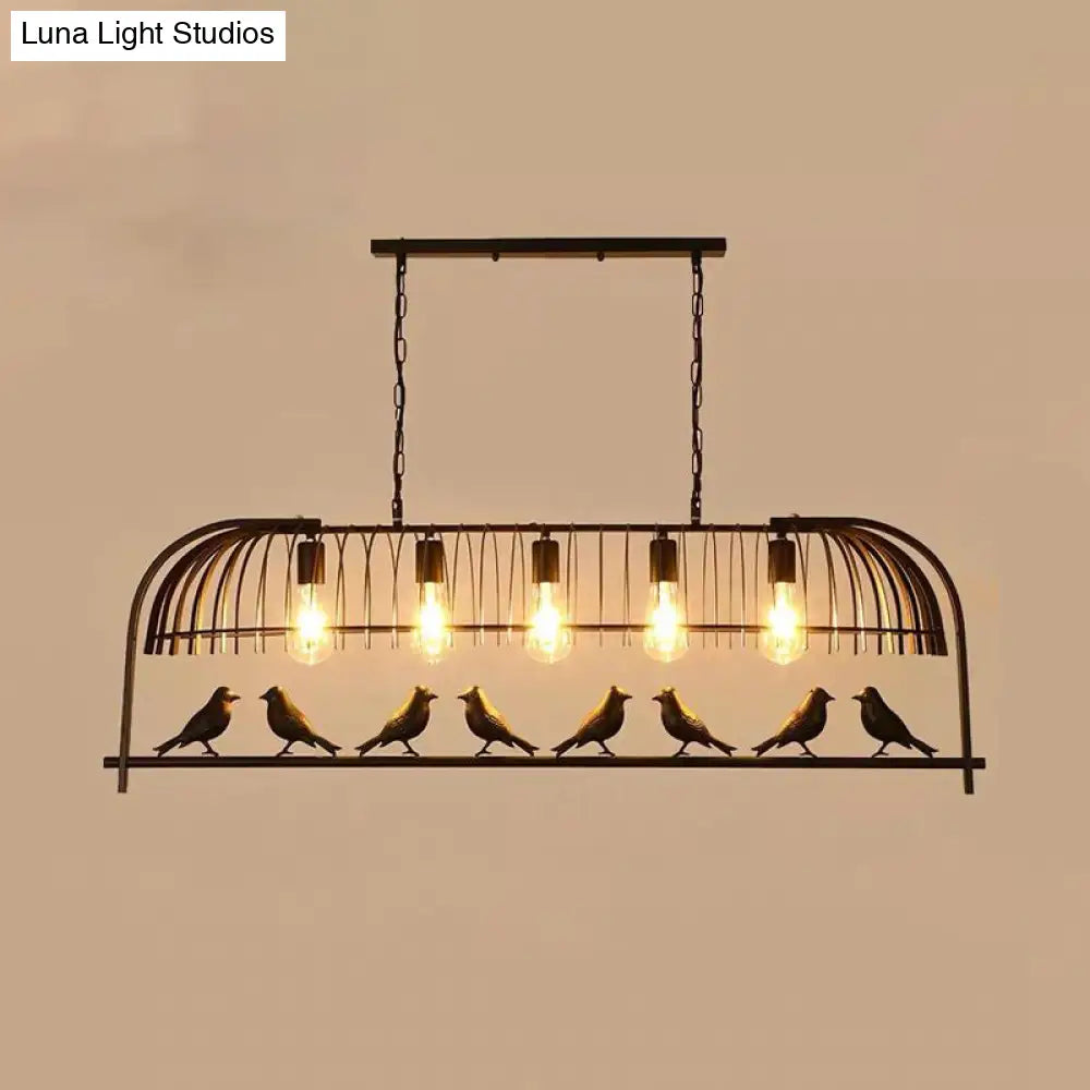 Farmhouse Metal Black Finish Birdcage Kitchen Island Suspension Light Fixture 5 /
