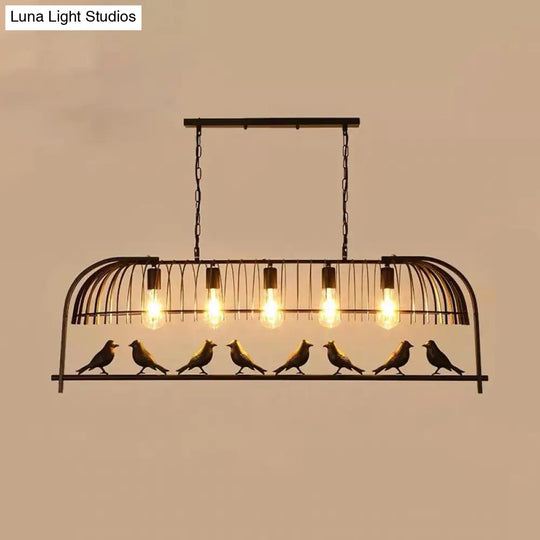 Farmhouse Metal Black Finish Birdcage Kitchen Island Suspension Light Fixture 5 /