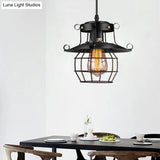 Farmhouse Metal Pendant Light - Wire Cage Dining Room Hanging Kit 1-Light Black Finish