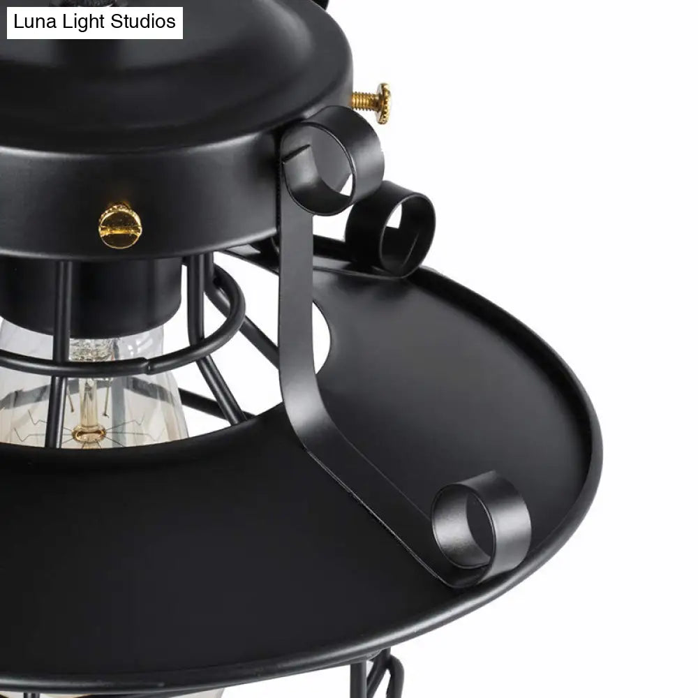 Farmhouse Metal Pendant Light - Wire Cage Dining Room Hanging Kit 1-Light Black Finish