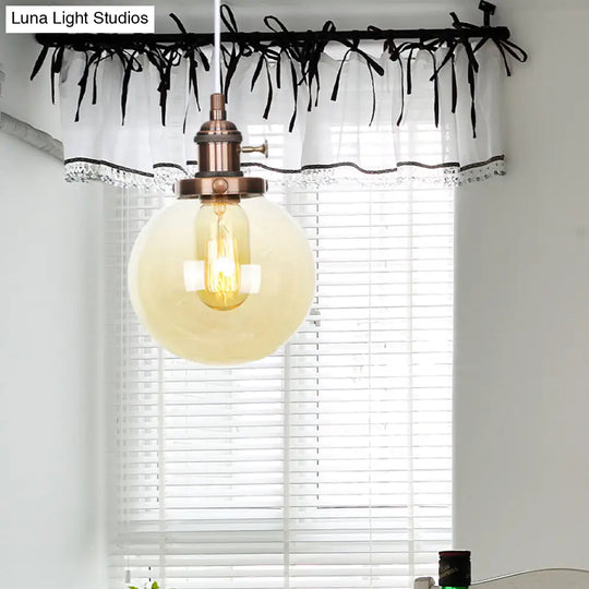 Farmhouse Hanging Pendant Light With Adjustable Cord And Amber/Clear Glass In Black/Bronze/Brass