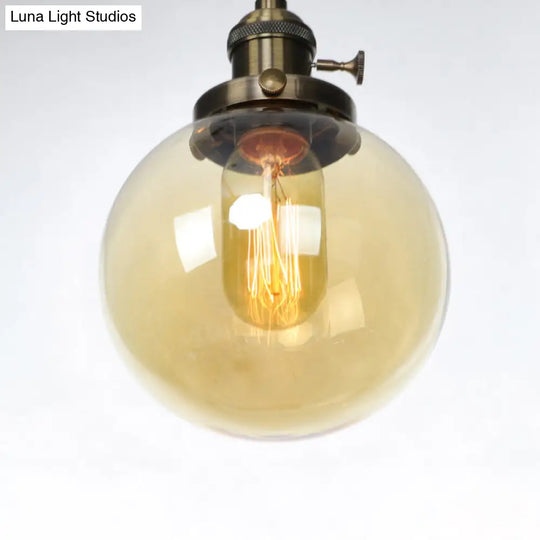 Farmhouse Hanging Pendant Light With Adjustable Cord And Amber/Clear Glass In Black/Bronze/Brass