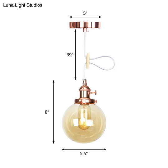 Farmhouse Hanging Pendant Light With Adjustable Cord And Amber/Clear Glass In Black/Bronze/Brass