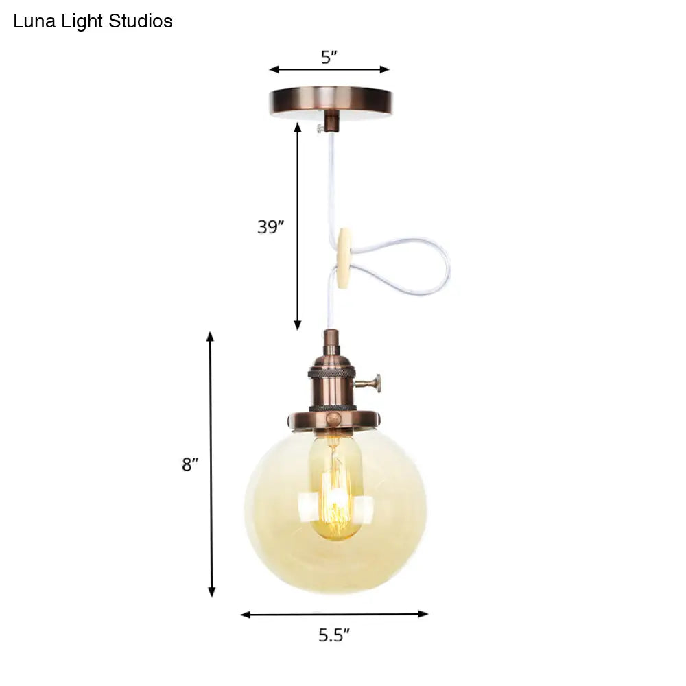Farmhouse Orbit Pendant Light With Amber/Clear Glass And Adjustable Cord In 3 Elegant Finish Options