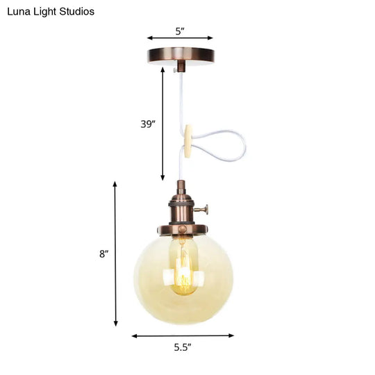 Farmhouse Orbit Pendant Light With Amber/Clear Glass And Adjustable Cord In 3 Elegant Finish Options