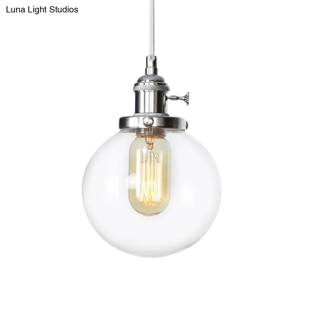 Farmhouse Orbit Pendant Light With Amber/Clear Glass And Adjustable Cord In 3 Elegant Finish Options