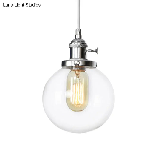 Farmhouse Orbit Pendant Light With Amber/Clear Glass And Adjustable Cord In 3 Elegant Finish Options