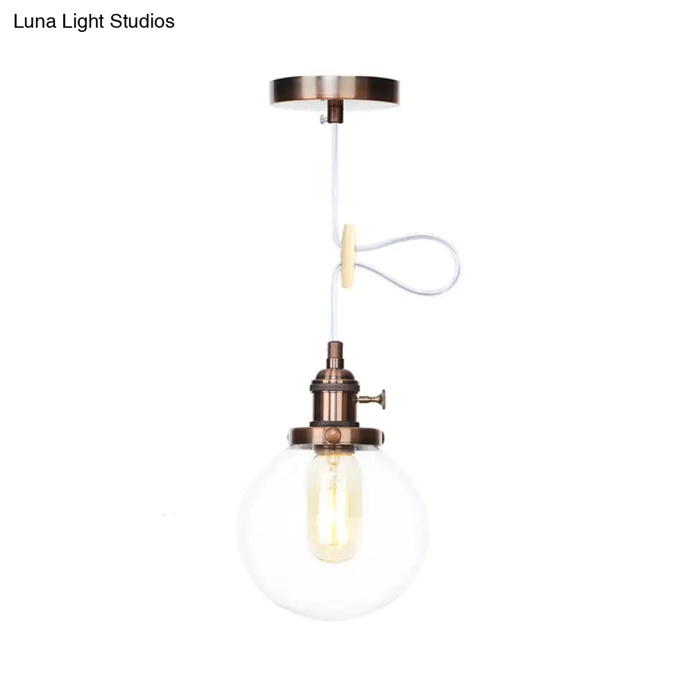 Farmhouse Hanging Pendant Light With Adjustable Cord And Amber/Clear Glass In Black/Bronze/Brass