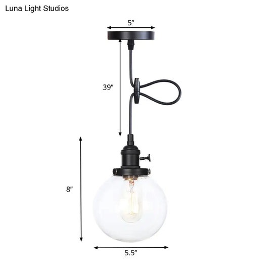 Farmhouse Hanging Pendant Light With Adjustable Cord And Amber/Clear Glass In Black/Bronze/Brass
