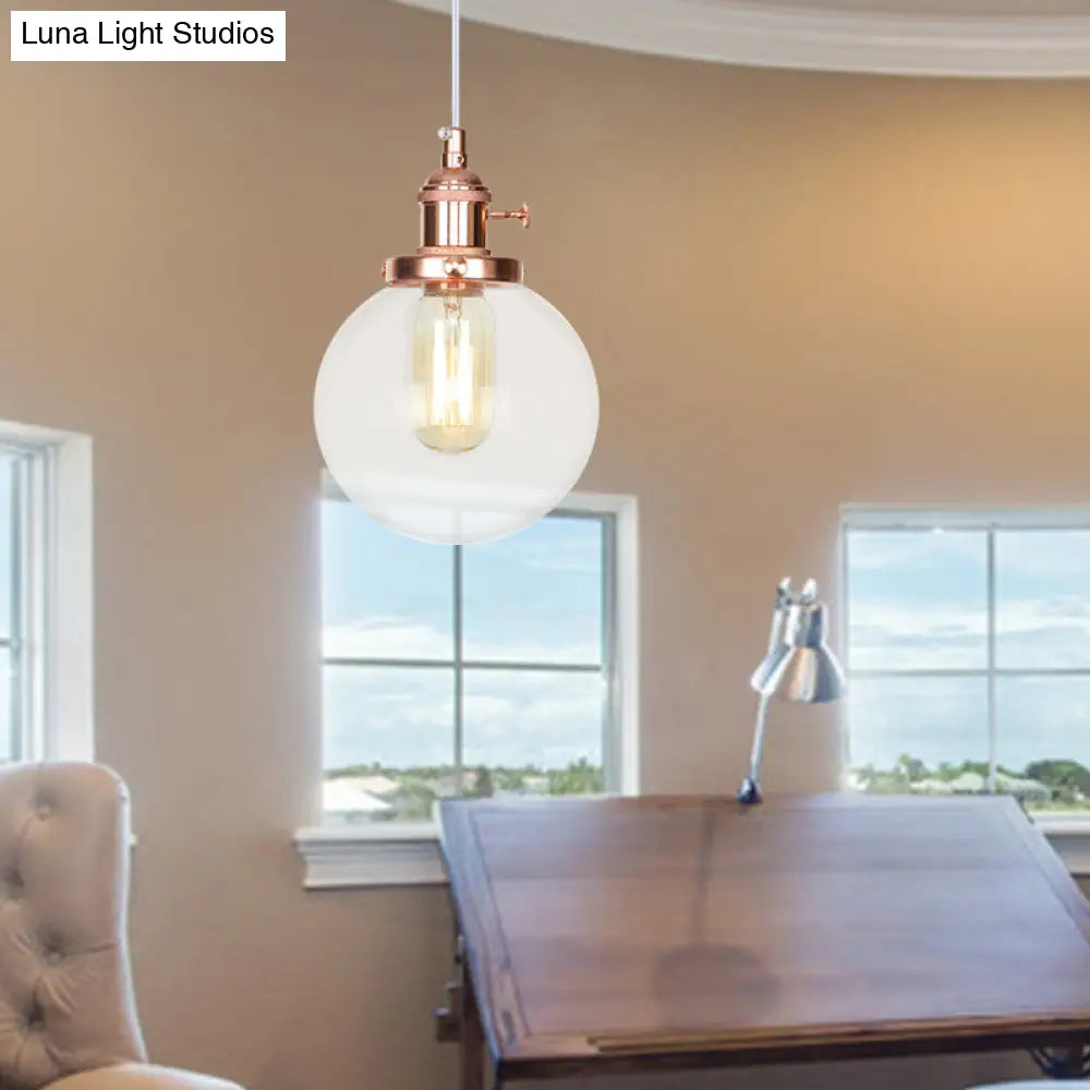 Farmhouse Hanging Pendant Light With Adjustable Cord And Amber/Clear Glass In Black/Bronze/Brass