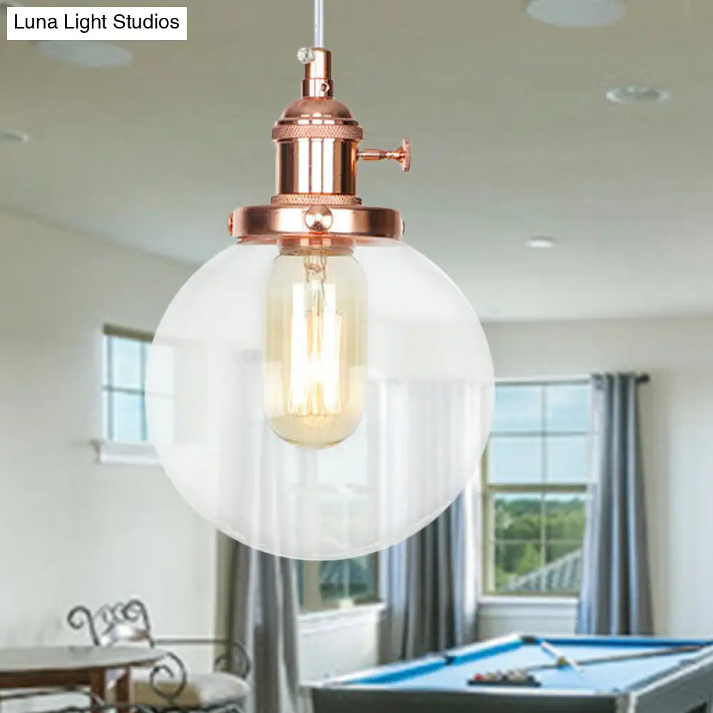 Farmhouse Orbit Pendant Light With Amber/Clear Glass And Adjustable Cord In 3 Elegant Finish