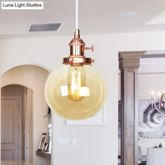 Farmhouse Orbit Pendant Light With Amber/Clear Glass And Adjustable Cord In 3 Elegant Finish