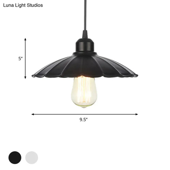 Farmhouse Pendant Light Fixture With Metal Shade - 1 Indoor Hanging In Black/White