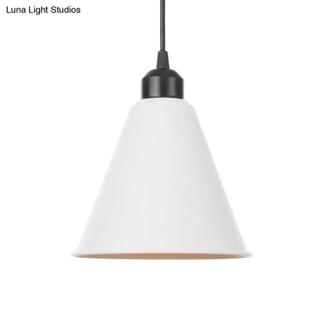 Farmhouse Pendant Light Fixture With Metal Shade - 1 Indoor Hanging In Black/White