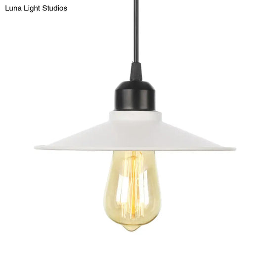 Farmhouse Pendant Light Fixture With Metal Shade - 1 Indoor Hanging In Black/White
