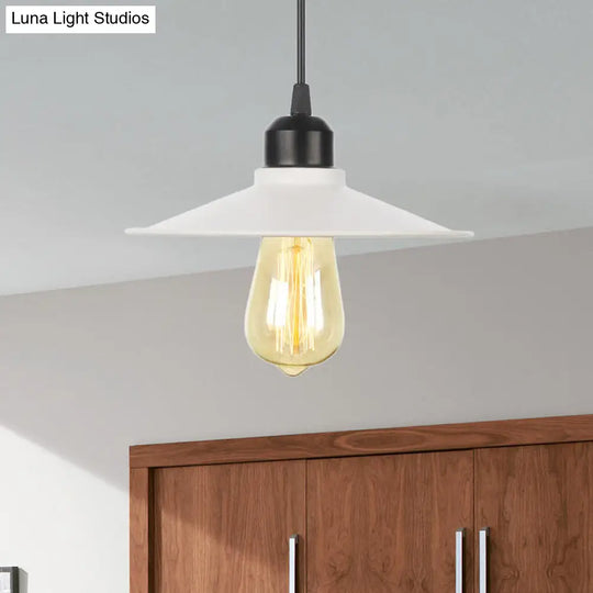 Farmhouse Black/White Pendant Light With Metal Shade White / Wide Flare