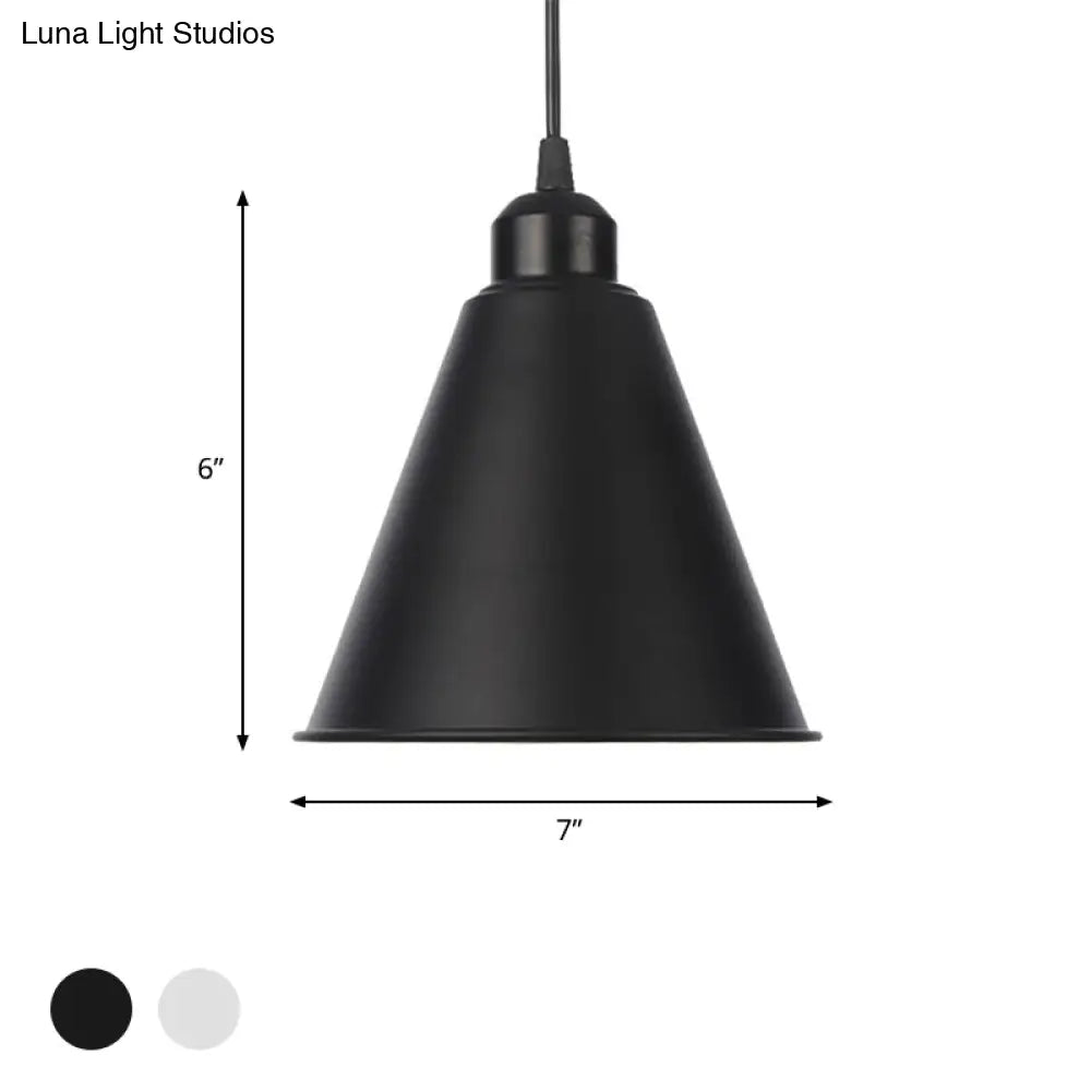 Farmhouse Pendant Light Fixture With Metal Shade - 1 Indoor Hanging In Black/White