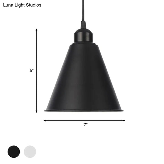 Farmhouse Pendant Light Fixture With Metal Shade - 1 Indoor Hanging In Black/White