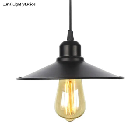Farmhouse Pendant Light Fixture With Metal Shade - 1 Indoor Hanging In Black/White