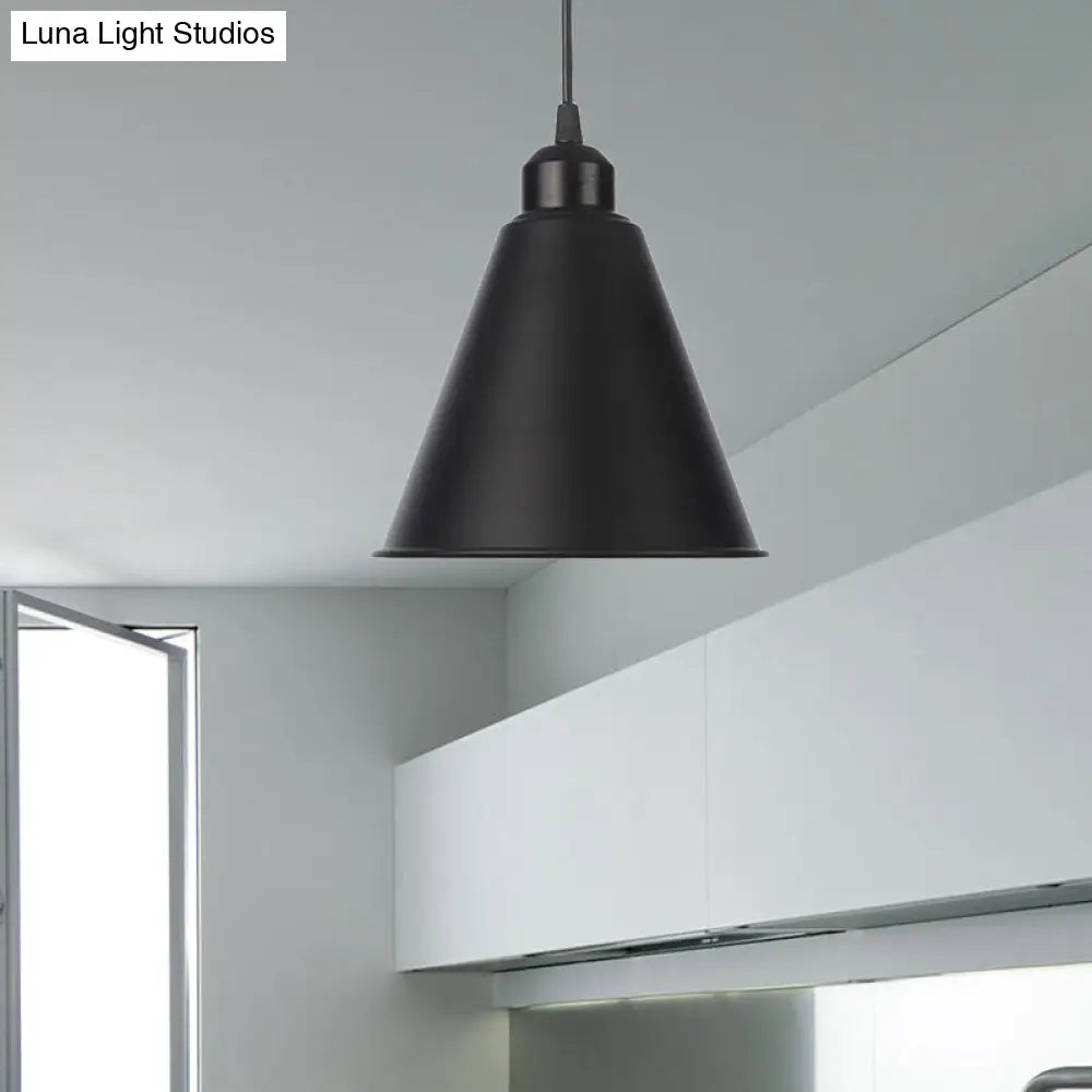 Farmhouse Black/White Pendant Light With Metal Shade Black / Cone