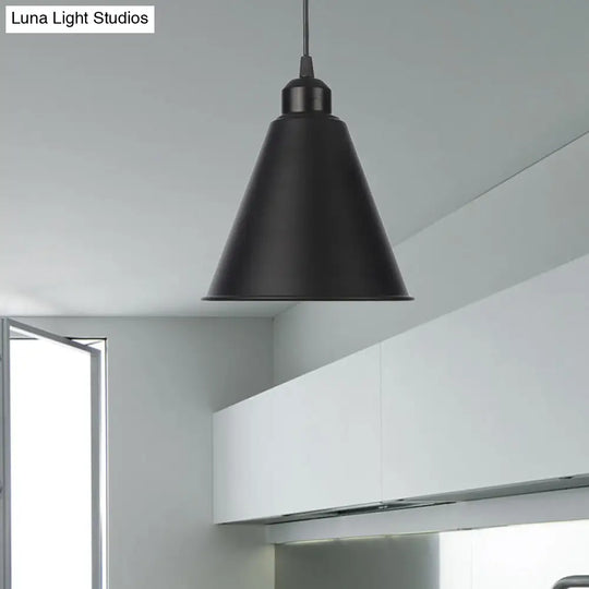 Farmhouse Black/White Pendant Light With Metal Shade Black / Cone