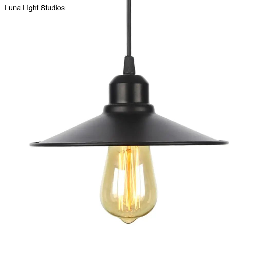 Farmhouse Pendant Light Fixture With Metal Shade - 1 Indoor Hanging In Black/White